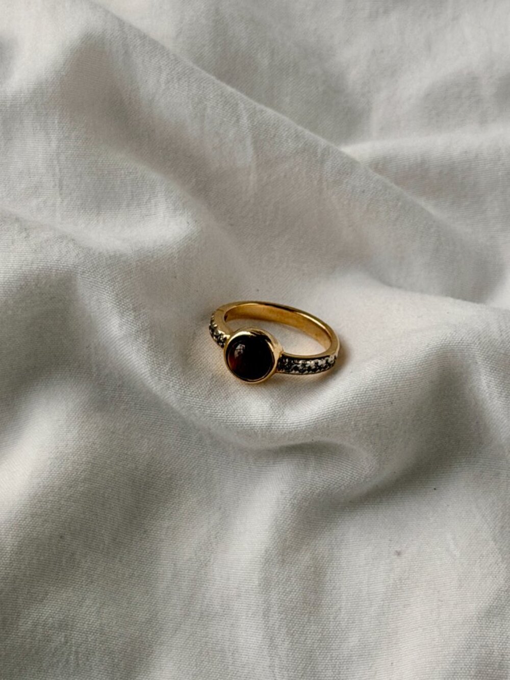 Delicate Solitaire 18k Gold Plated Ring - Tiger Eye Size 6